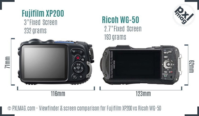 Fujifilm XP200 vs Ricoh WG-50 Screen and Viewfinder comparison