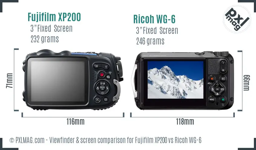Fujifilm XP200 vs Ricoh WG-6 Screen and Viewfinder comparison