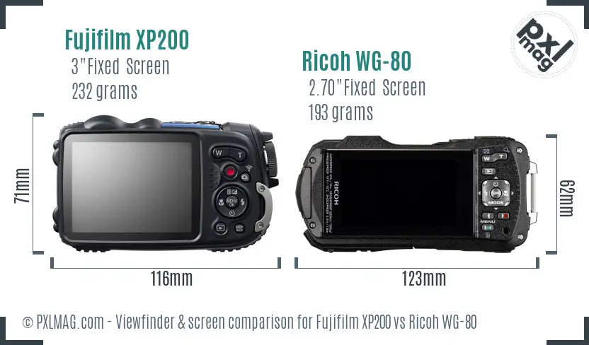 Fujifilm XP200 vs Ricoh WG-80 Screen and Viewfinder comparison