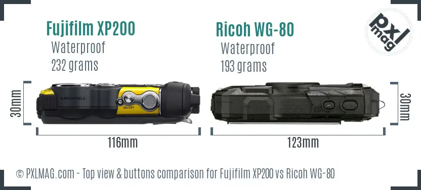 Fujifilm XP200 vs Ricoh WG-80 top view buttons comparison