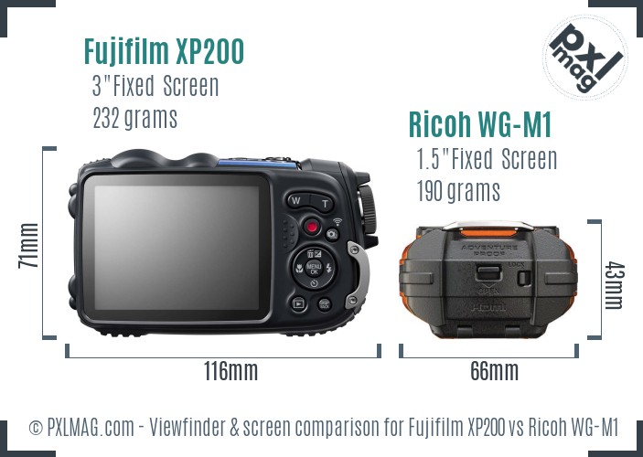 Fujifilm XP200 vs Ricoh WG-M1 Screen and Viewfinder comparison