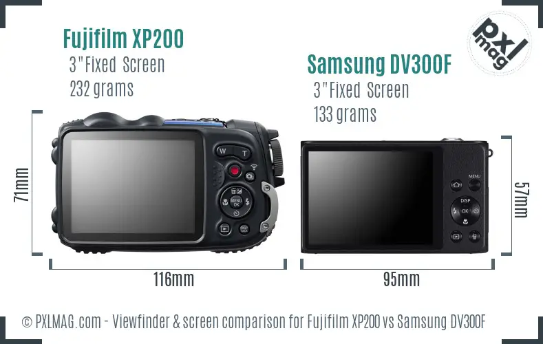 Fujifilm XP200 vs Samsung DV300F Screen and Viewfinder comparison