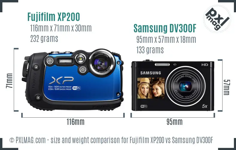 Fujifilm XP200 vs Samsung DV300F size comparison