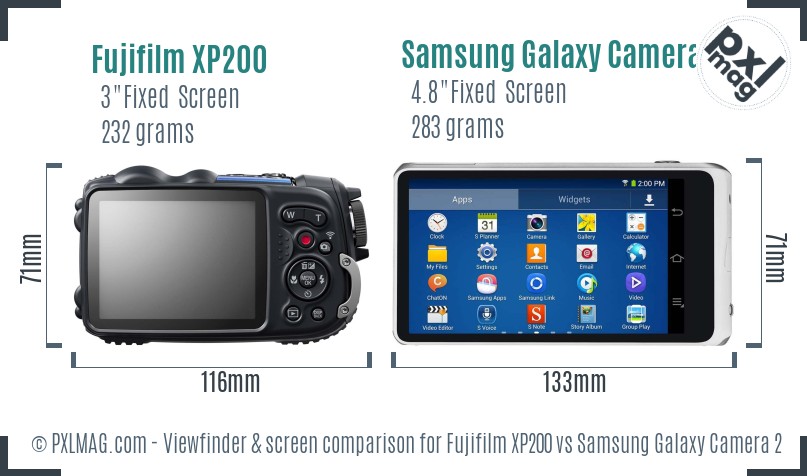Fujifilm XP200 vs Samsung Galaxy Camera 2 Screen and Viewfinder comparison