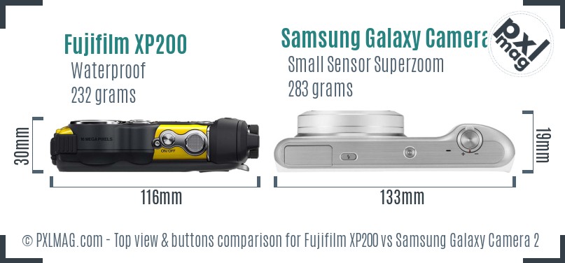 Fujifilm XP200 vs Samsung Galaxy Camera 2 top view buttons comparison