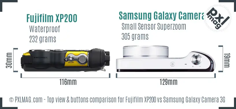 Fujifilm XP200 vs Samsung Galaxy Camera 3G top view buttons comparison