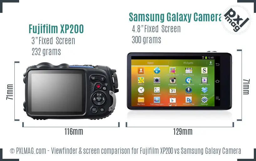 Fujifilm XP200 vs Samsung Galaxy Camera Screen and Viewfinder comparison