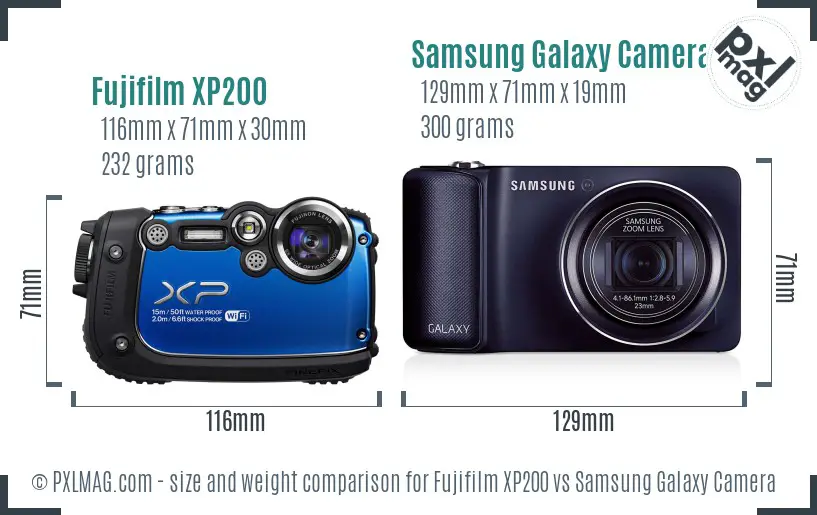 Fujifilm XP200 vs Samsung Galaxy Camera size comparison