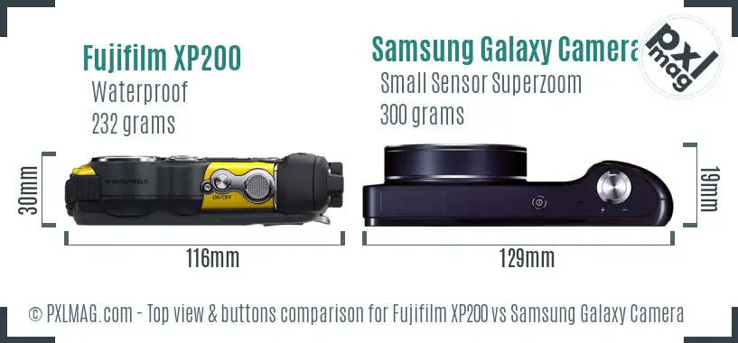 Fujifilm XP200 vs Samsung Galaxy Camera top view buttons comparison