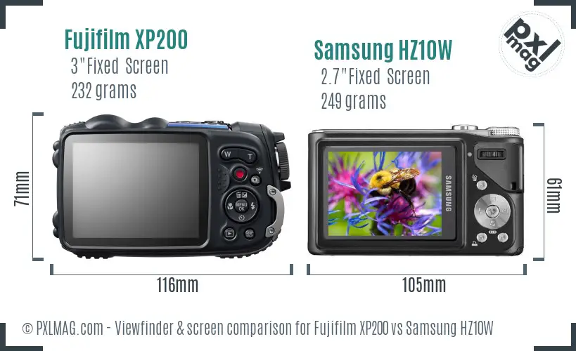 Fujifilm XP200 vs Samsung HZ10W Screen and Viewfinder comparison Fujifilm XP200 vs Samsung HZ10W Screen and Viewfinder comparison