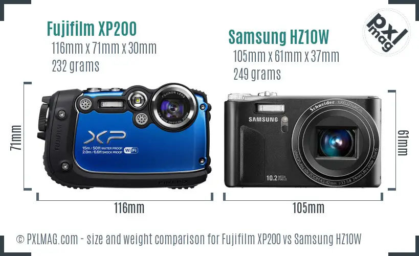 Fujifilm XP200 vs Samsung HZ10W size comparison Fujifilm XP200 vs Samsung HZ10W size comparison
