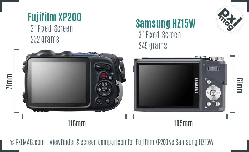 Fujifilm XP200 vs Samsung HZ15W Screen and Viewfinder comparison Fujifilm XP200 vs Samsung HZ15W Screen and Viewfinder comparison