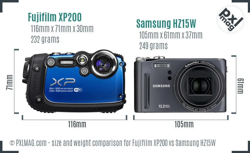 Fujifilm XP200 vs Samsung HZ15W size comparison Fujifilm XP200 vs Samsung HZ15W size comparison