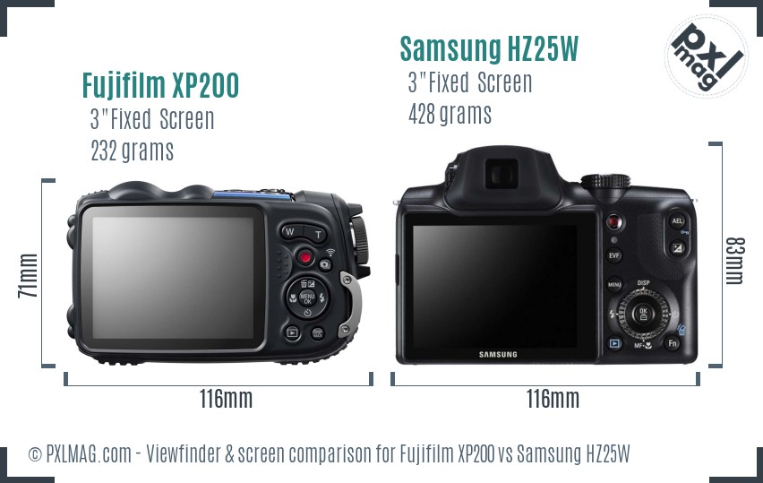 Fujifilm XP200 vs Samsung HZ25W Screen and Viewfinder comparison