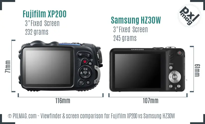 Fujifilm XP200 vs Samsung HZ30W Screen and Viewfinder comparison