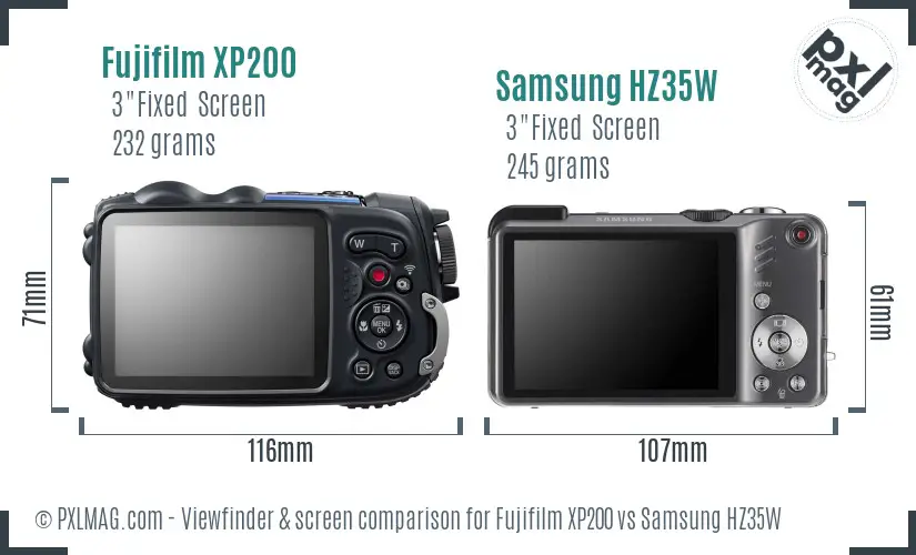 Fujifilm XP200 vs Samsung HZ35W Screen and Viewfinder comparison