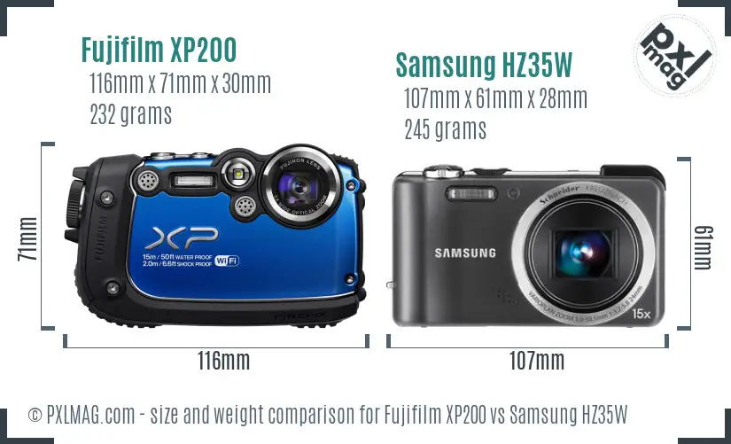 Fujifilm XP200 vs Samsung HZ35W size comparison