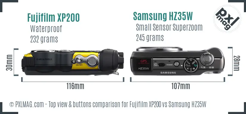 Fujifilm XP200 vs Samsung HZ35W top view buttons comparison