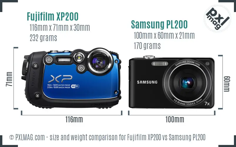 Fujifilm XP200 vs Samsung PL200 size comparison Fujifilm XP200 vs Samsung PL200 size comparison