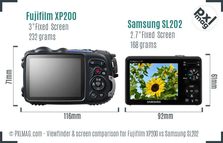 Fujifilm XP200 vs Samsung SL202 Screen and Viewfinder comparison