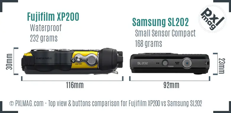Fujifilm XP200 vs Samsung SL202 top view buttons comparison