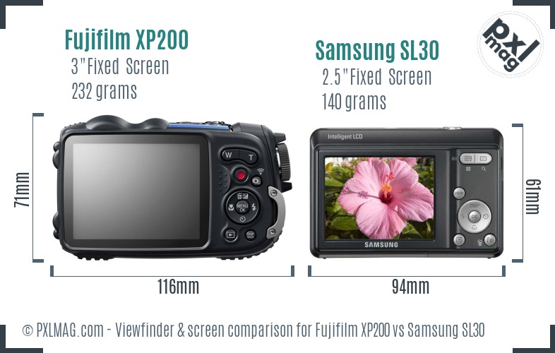 Fujifilm XP200 vs Samsung SL30 Screen and Viewfinder comparison
