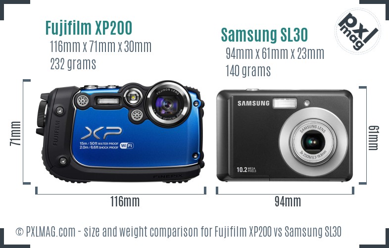 Fujifilm XP200 vs Samsung SL30 size comparison