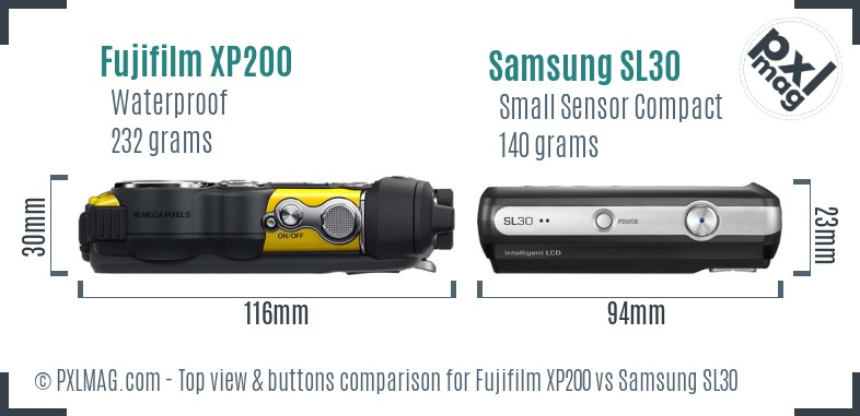 Fujifilm XP200 vs Samsung SL30 top view buttons comparison
