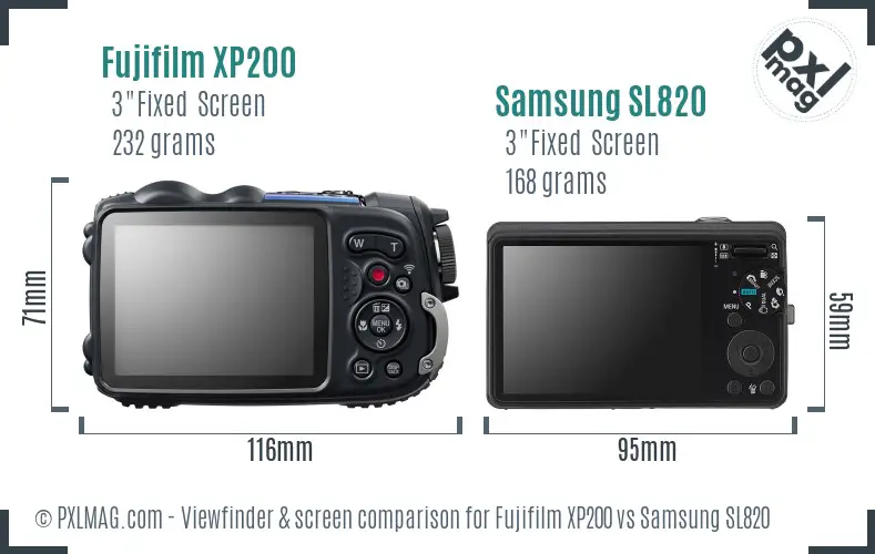 Fujifilm XP200 vs Samsung SL820 Screen and Viewfinder comparison