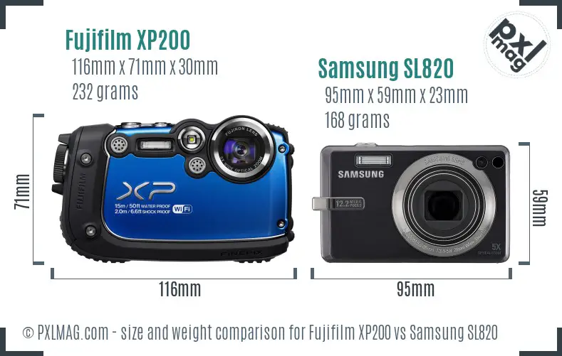 Fujifilm XP200 vs Samsung SL820 size comparison