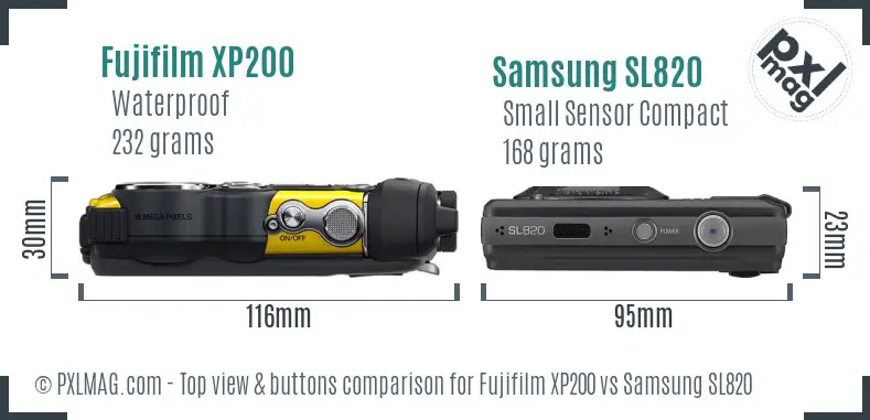 Fujifilm XP200 vs Samsung SL820 top view buttons comparison
