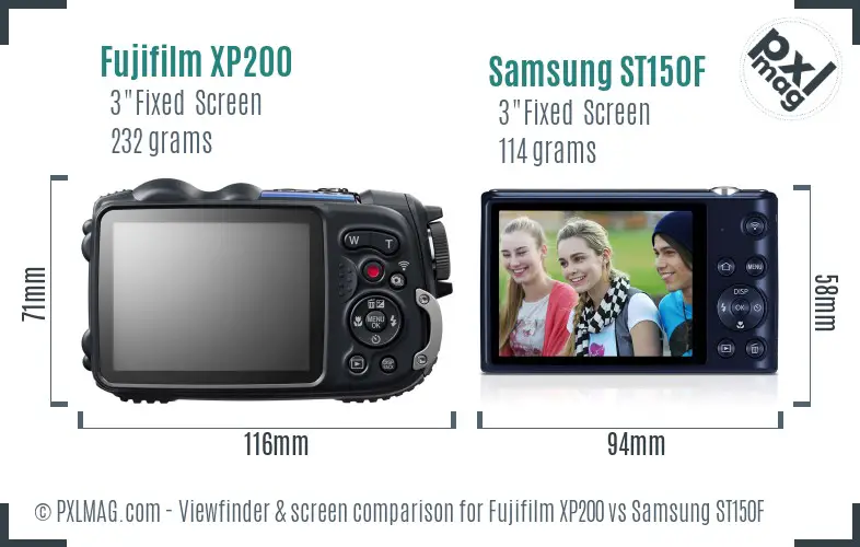 Fujifilm XP200 vs Samsung ST150F Screen and Viewfinder comparison