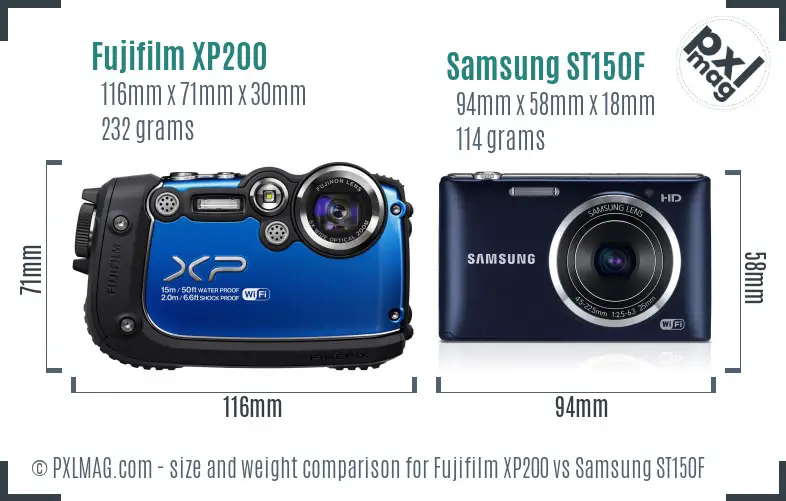 Fujifilm XP200 vs Samsung ST150F size comparison