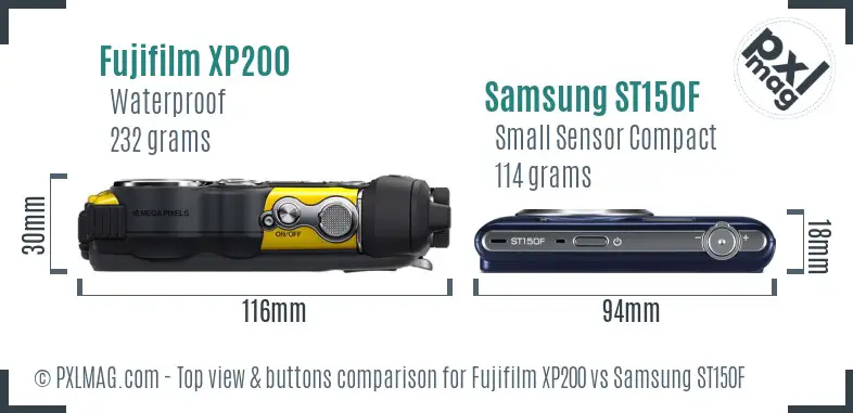 Fujifilm XP200 vs Samsung ST150F top view buttons comparison