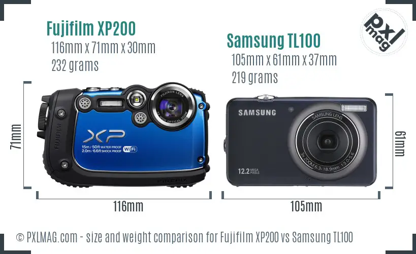 Fujifilm XP200 vs Samsung TL100 size comparison Fujifilm XP200 vs Samsung TL100 size comparison
