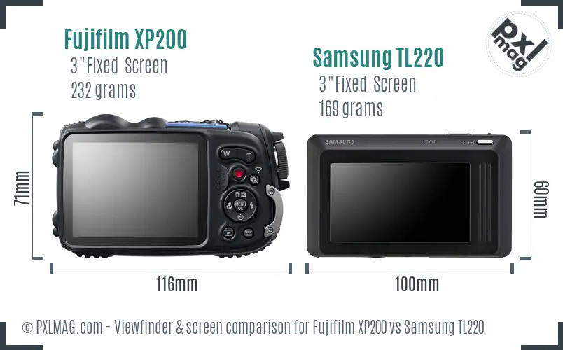 Fujifilm XP200 vs Samsung TL220 Screen and Viewfinder comparison