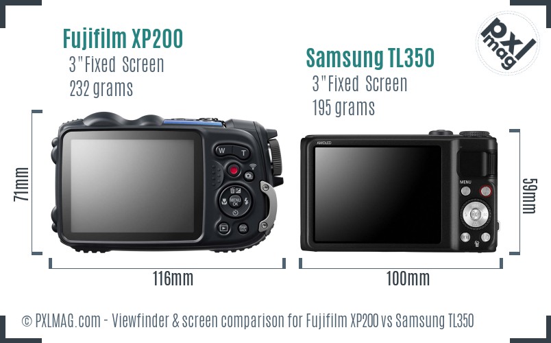 Fujifilm XP200 vs Samsung TL350 Screen and Viewfinder comparison