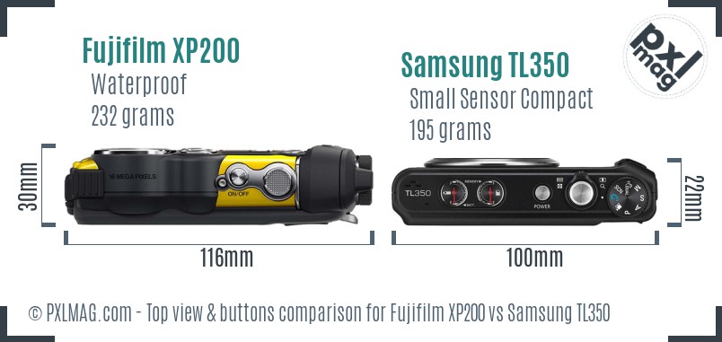 Fujifilm XP200 vs Samsung TL350 top view buttons comparison