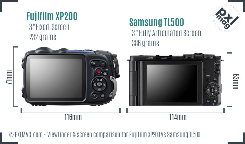 Fujifilm XP200 vs Samsung TL500 Screen and Viewfinder comparison