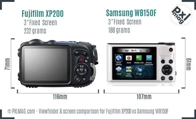 Fujifilm XP200 vs Samsung WB150F Screen and Viewfinder comparison