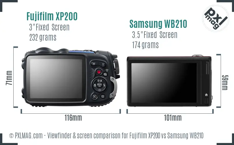 Fujifilm XP200 vs Samsung WB210 Screen and Viewfinder comparison