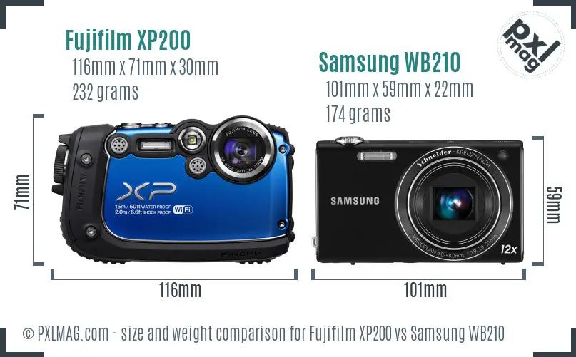 Fujifilm XP200 vs Samsung WB210 size comparison