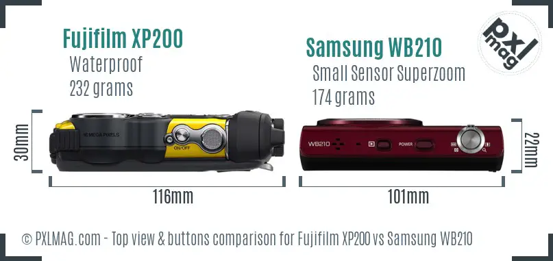Fujifilm XP200 vs Samsung WB210 top view buttons comparison