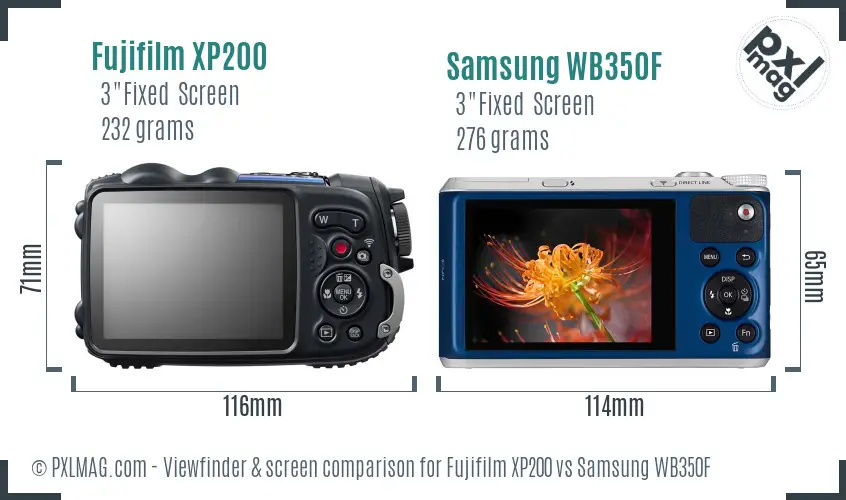 Fujifilm XP200 vs Samsung WB350F Screen and Viewfinder comparison