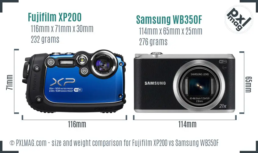 Fujifilm XP200 vs Samsung WB350F size comparison