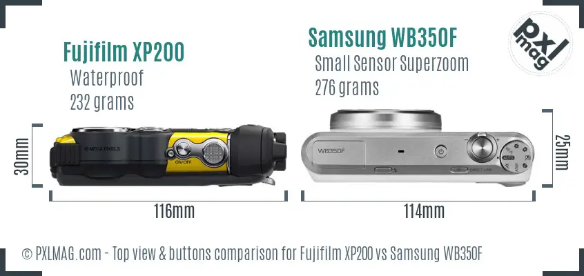 Fujifilm XP200 vs Samsung WB350F top view buttons comparison