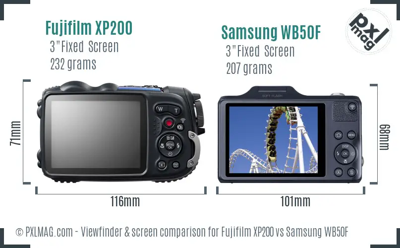 Fujifilm XP200 vs Samsung WB50F Screen and Viewfinder comparison