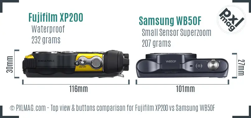 Fujifilm XP200 vs Samsung WB50F top view buttons comparison