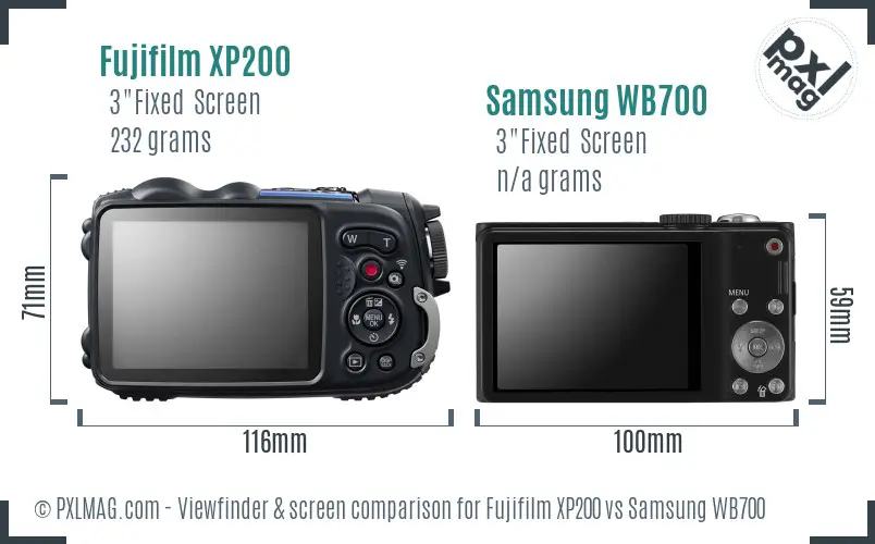 Fujifilm XP200 vs Samsung WB700 Screen and Viewfinder comparison Fujifilm XP200 vs Samsung WB700 Screen and Viewfinder comparison