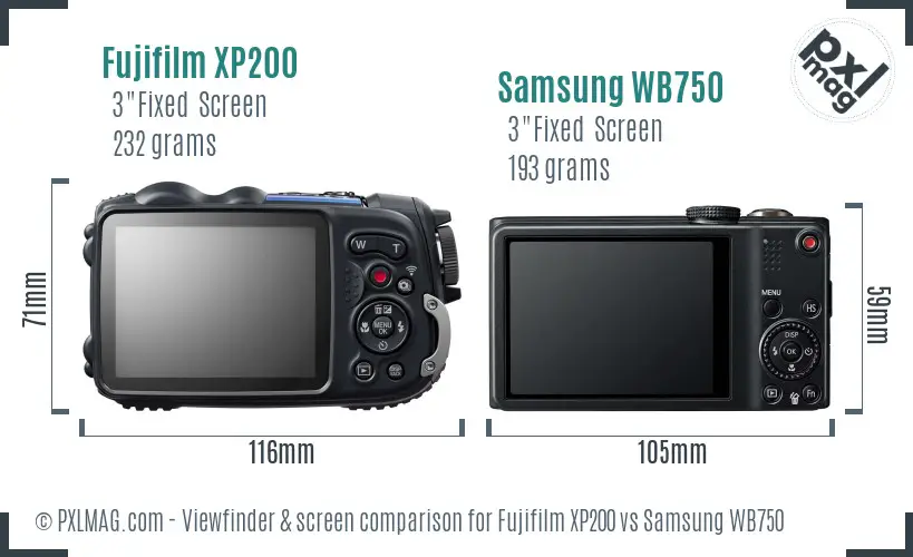 Fujifilm XP200 vs Samsung WB750 Screen and Viewfinder comparison